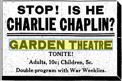 Garden Theatre - 1917 Ad
